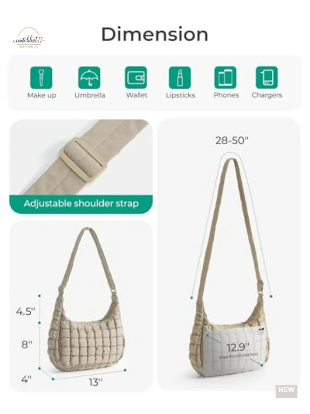 Quilted Crossbody Bag for Women, Travel Hobo Shoulder Bag Fits iPad